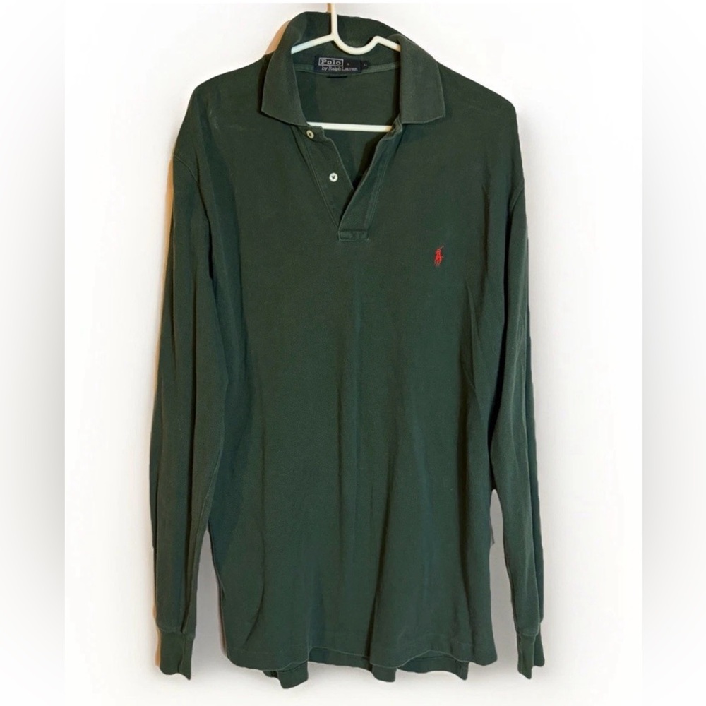 Vintage 90s Polo Ralph Lauren Men’s Large Long Sleeve Green Collared Shirt Y2K